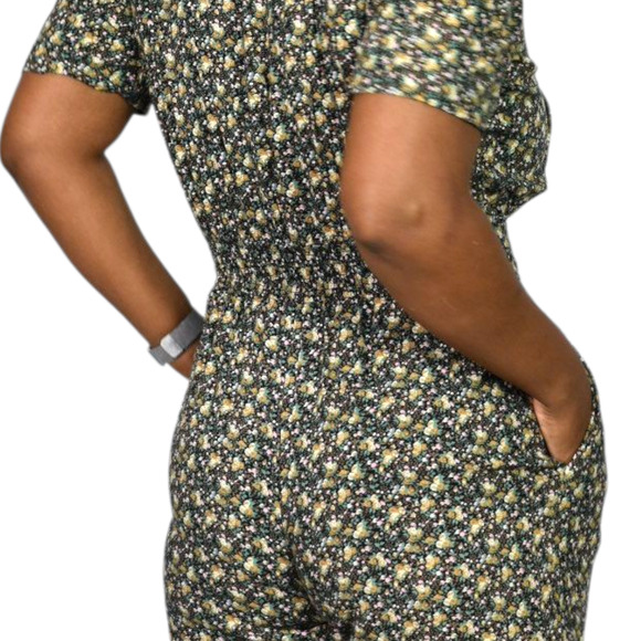 Floral Jumpsuit Vintage Black Ditsy Micro Print Calico 90s Rayon Small Petite - Picture 5 of 15